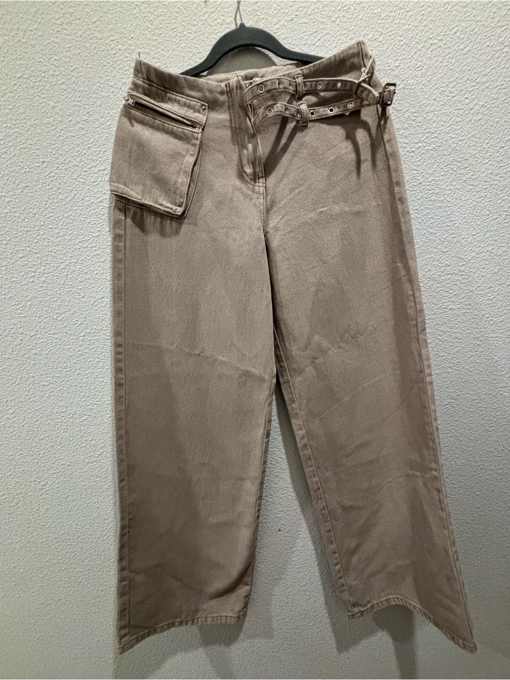 Princess Polly Wide-Leg Utility Jeans in Taupe